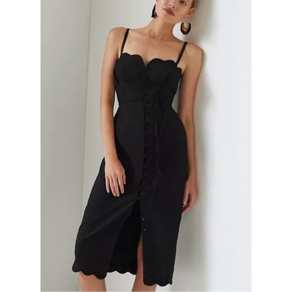 Anthropologie Womens Midi Dress Size 6 Black Preppy Party Celebration Front Slit - Picture 2 of 14